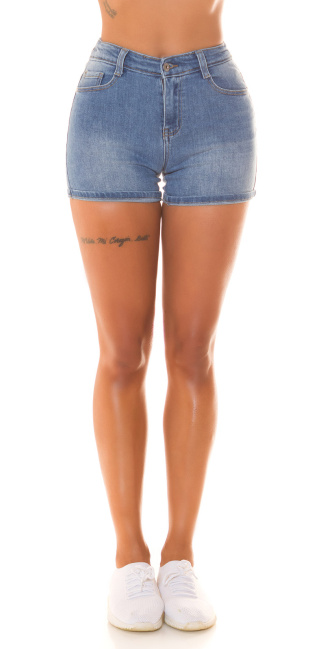 Hoge taille jeans shorts met push-up effect blauw